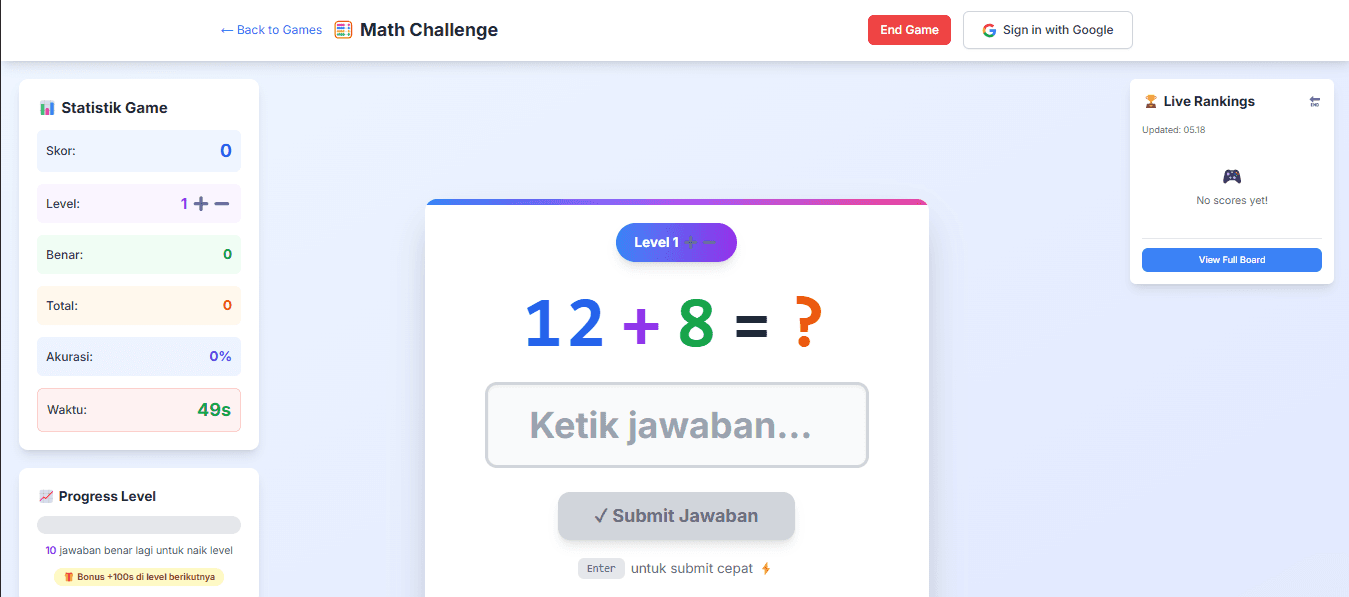 Math Challenge Game