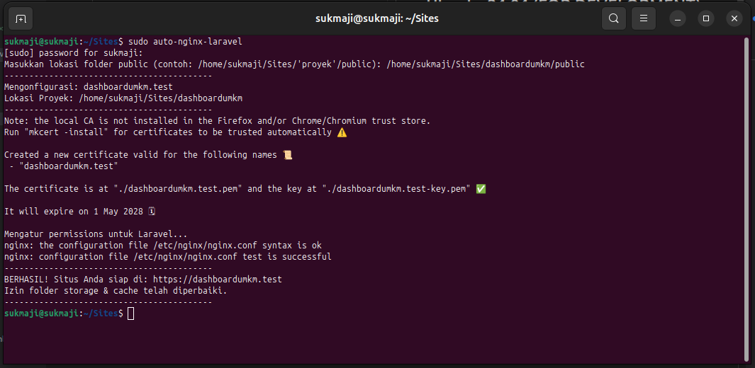 Auto Nginx SSL untuk Laravel on Ubuntu 24.04 (FOR DEVELOPMENT)